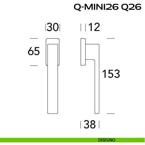 Maniglia ribassata per finestra martellina Q26 Q-Mini26 Reguitti disegno