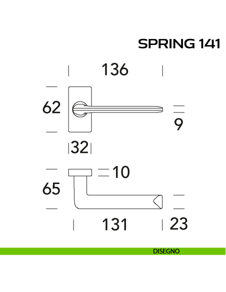 Maniglia per porta Spring 141 Q. Reguitti con rosetta rettangolare