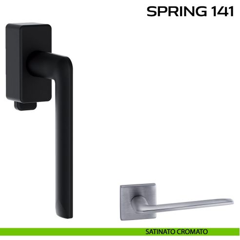 Maniglia per finestra DK con pulsante su placca Spring 141 Q. Reguitti satinato cromato