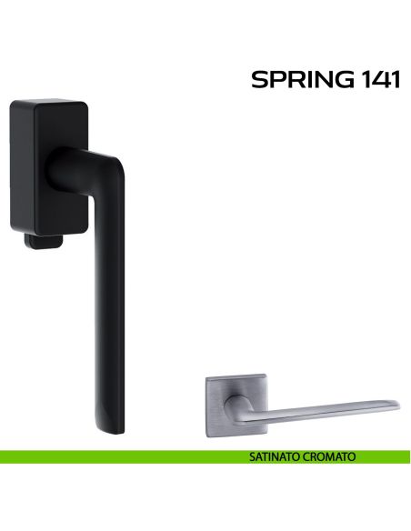 Maniglia per finestra DK con pulsante su placca Spring 141 Q. Reguitti satinato cromato