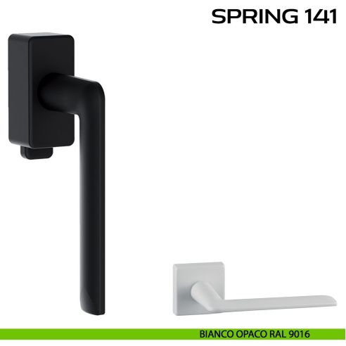 Maniglia per finestra DK con pulsante su placca Spring 141 Q. Reguitti bianco