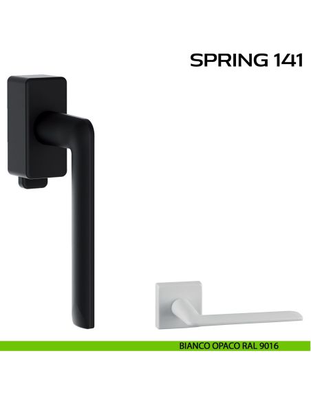 Maniglia per finestra DK con pulsante su placca Spring 141 Q. Reguitti bianco