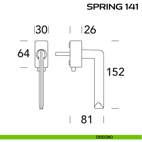 Maniglia per finestra DK con pulsante su placca Spring 141 Q. Reguitti disegno