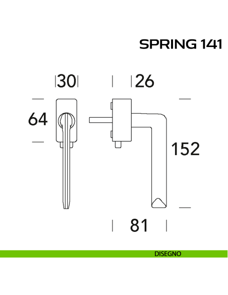 Maniglia per finestra DK con pulsante su placca Spring 141 Q. Reguitti disegno