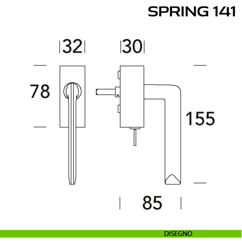 Maniglia per finestra martellina DK con chiave Spring 141 Q. Reguitti disegno