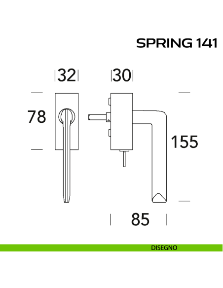 Maniglia per finestra martellina DK con chiave Spring 141 Q. Reguitti disegno