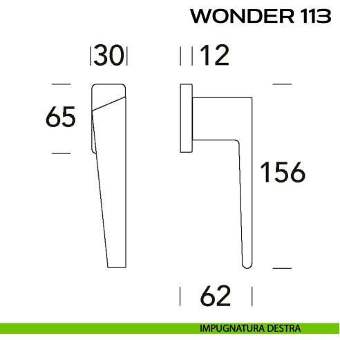 Maniglia per finestra martellina Wonder 113 Reguitti disegno dx