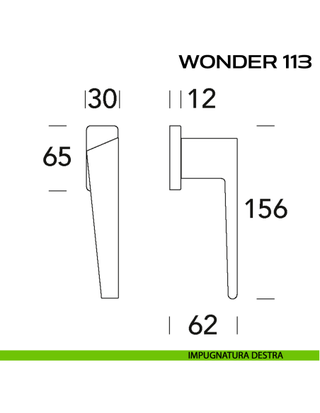 Maniglia per finestra martellina Wonder 113 Reguitti disegno dx