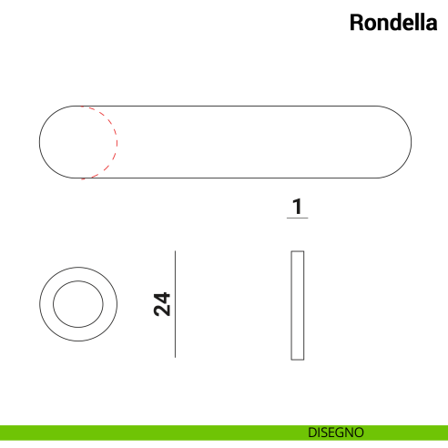 Rondella diametro 24 mm per foro maniglia fino a diametro 20 mm per maniglie Nuda Verum Italy - disegno