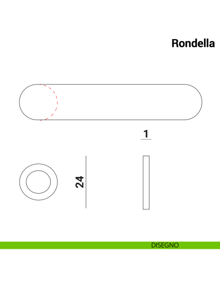 Rondella diametro 24 mm per foro maniglia fino a diametro 20 mm per maniglie Nuda Verum Italy - disegno