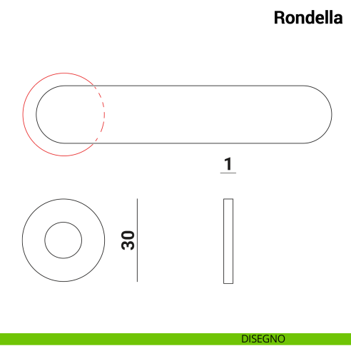 Rondella diametro 30 mm per foro maniglia fino a diametro 24 mm per maniglie Nuda Verum Italy - disegno
