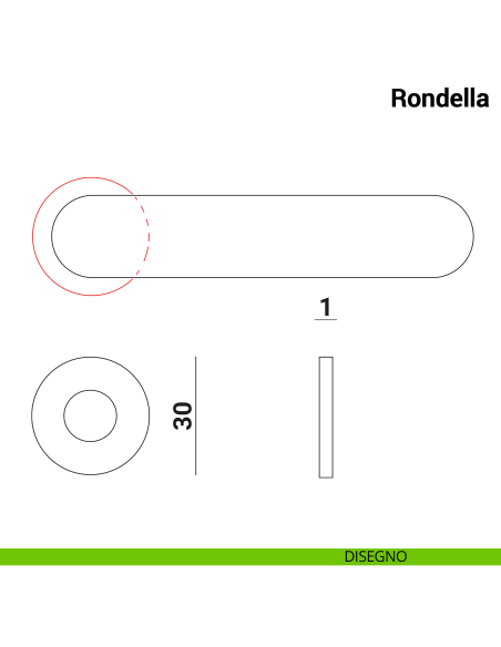 Rondella diametro 30 mm per foro maniglia fino a diametro 24 mm per maniglie Nuda Verum Italy - disegno