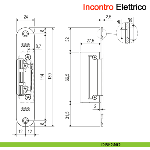 Incontro elettrico per serratura magnetica AGB per porta a filo con memoria di apertura senza leva sblocco manuale - disegno