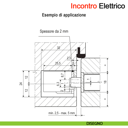 Incontro elettrico per serratura magnetica AGB per porta a filo con memoria di apertura senza leva sblocco manuale - disegno