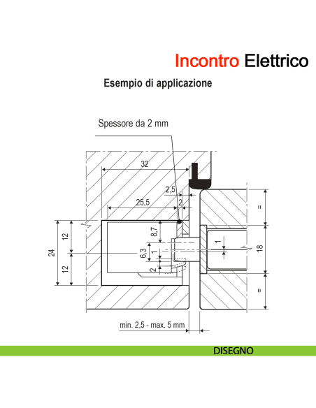 Incontro elettrico per serratura magnetica AGB per porta a filo con memoria di apertura senza leva sblocco manuale - disegno