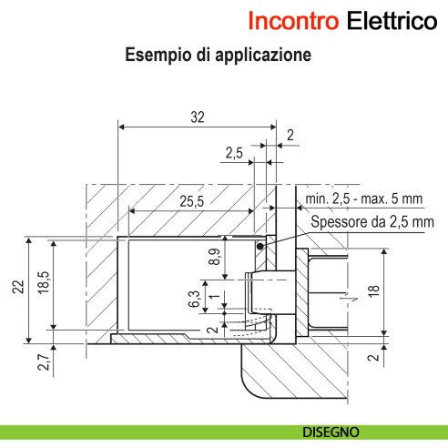 Incontro elettrico per serratura magnetica AGB per porta a battente con memoria di apertura senza leva sblocco manuale - disegno