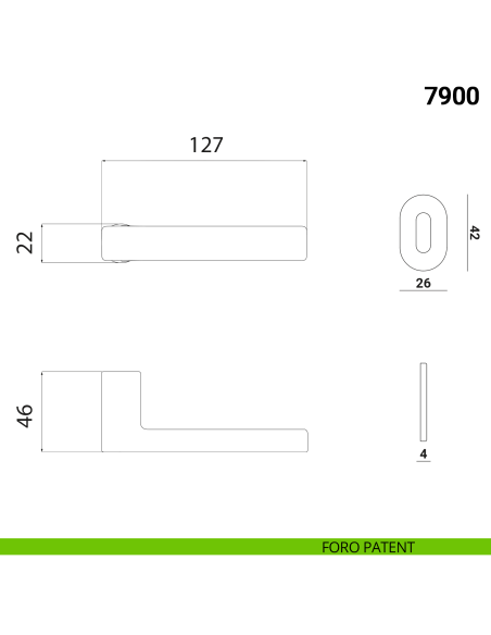 Maniglia per porta 7900 Nuda Verum Italy senza rosetta - foro patent