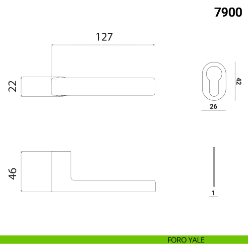 Maniglia per porta 7900 Nuda Verum Italy senza rosetta - foro yale