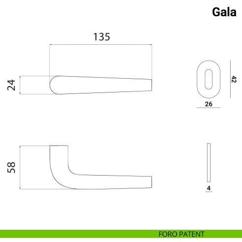 Maniglia per porta Gala Nuda Verum Italy senza rosetta - foro patent