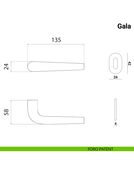 Maniglia per porta Gala Nuda Verum Italy senza rosetta - foro patent