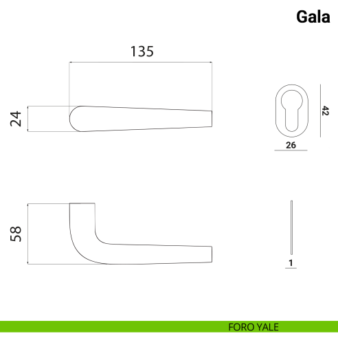 Maniglia per porta Gala Nuda Verum Italy senza rosetta - foro yale