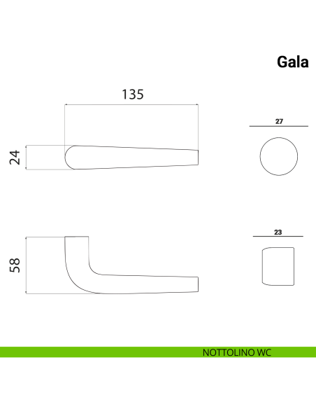 Maniglia per porta Gala Nuda Verum Italy senza rosetta - nottolino wc
