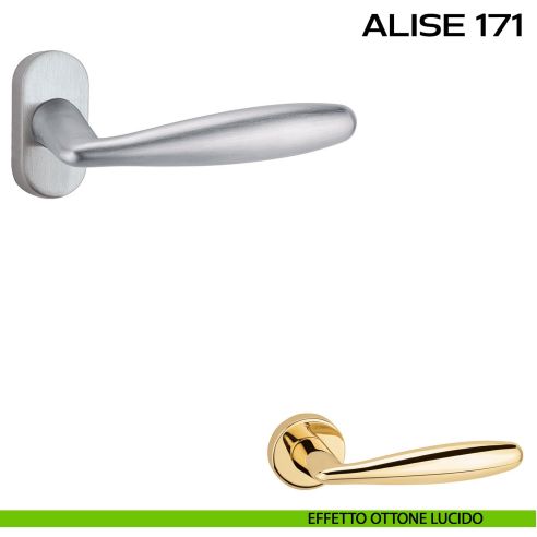 Maniglia per porta Alise 171 Reguitti con rosetta rettangolare effetto ottone lucido