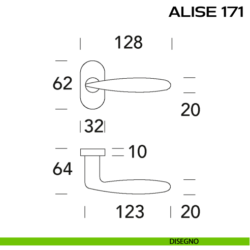 Maniglia per porta Alise 171 Reguitti con rosetta rettangolare disegno