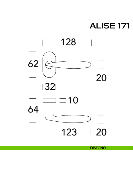 Maniglia per porta Alise 171 Reguitti con rosetta rettangolare disegno