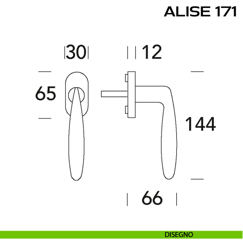 Maniglia per finestra martellina Alise 171 Reguitti disegno