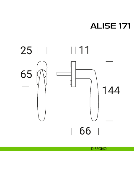 Maniglia per finestra martellina DK con rosetta stretta Alise 171 Reguitti disegno