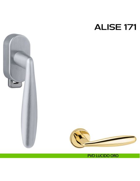 Maniglia per finestra DK con pulsante su placca Alise 171 Reguitti pvd
