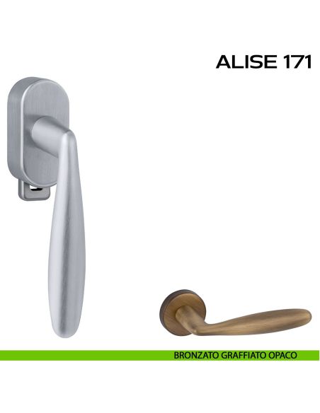 Maniglia per finestra DK con pulsante su placca Alise 171 Reguitti bronzato graffiato opaco