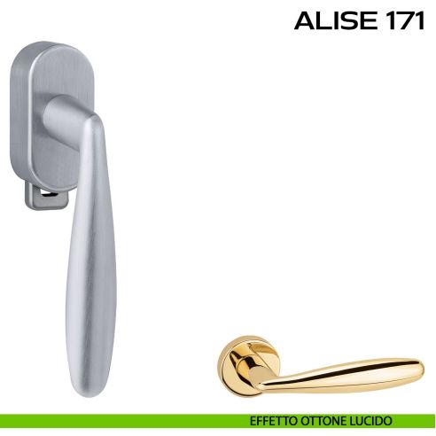 Maniglia per finestra DK con pulsante su placca Alise 171 Reguitti effetto ottone lucido