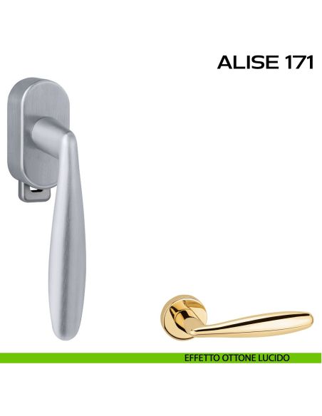 Maniglia per finestra DK con pulsante su placca Alise 171 Reguitti effetto ottone lucido