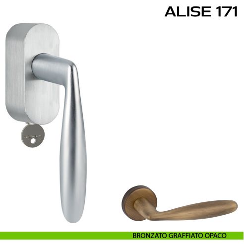Maniglia per finestra martellina DK con chiave Alise 171 Reguitti bronzato graffiato opaco