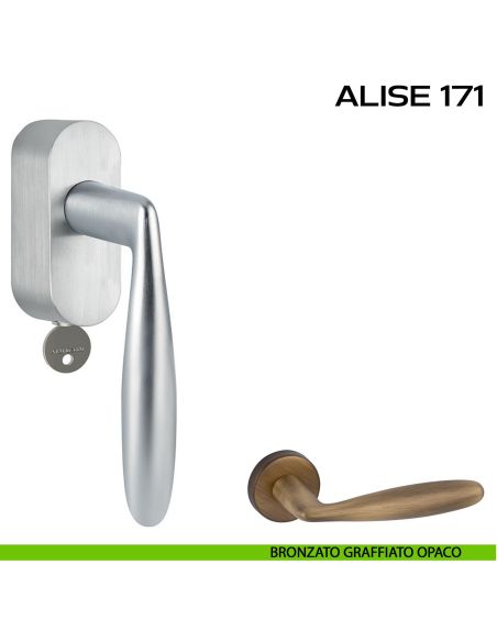 Maniglia per finestra martellina DK con chiave Alise 171 Reguitti bronzato graffiato opaco