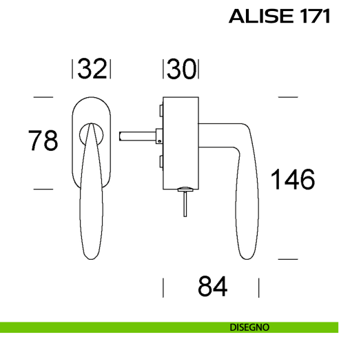 Maniglia per finestra martellina DK con chiave Alise 171 Reguitti disegno