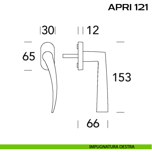 Maniglia per finestra martellina DK Apri 121 Reguitti disegno dx