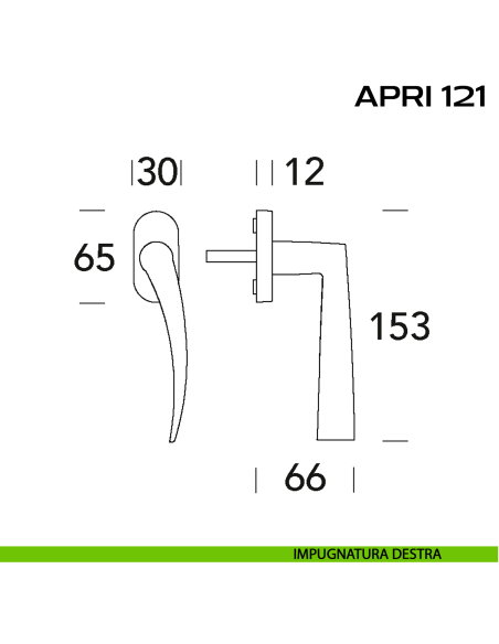 Maniglia per finestra martellina DK Apri 121 Reguitti disegno dx