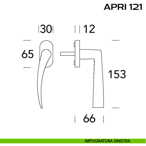 Maniglia per finestra martellina DK Apri 121 Reguitti disegno sx