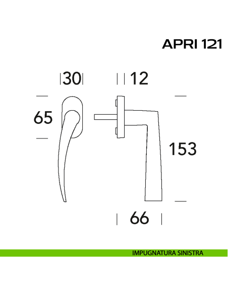 Maniglia per finestra martellina DK Apri 121 Reguitti disegno sx
