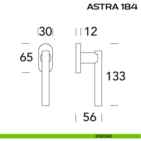 Maniglia per finestra martellina Astra 184 Reguitti disegno
