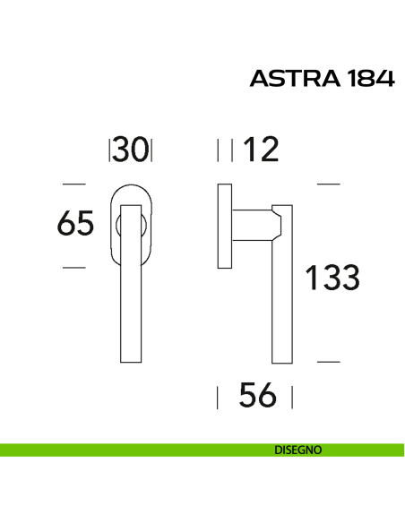Maniglia per finestra martellina Astra 184 Reguitti disegno
