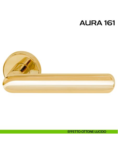 Maniglia per porta Aura 161 Reguitti con rosetta tonda ottone lucido