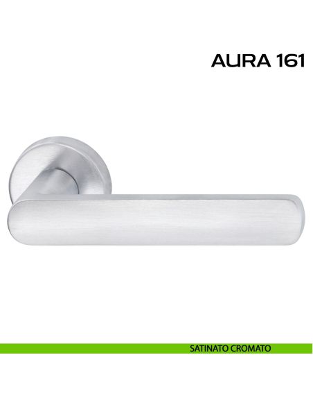 Maniglia per porta Aura 161 Reguitti con rosetta tonda satinato cromato