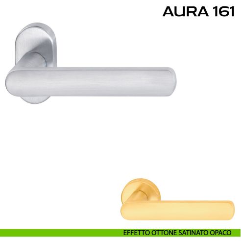 Maniglia per porta Aura 161 Reguitti con rosetta ovale ottone satinato