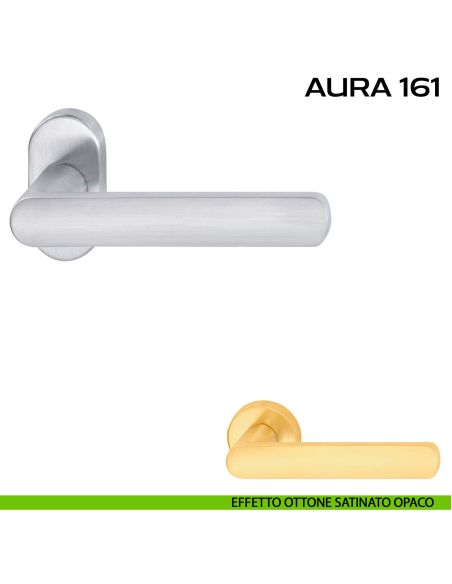Maniglia per porta Aura 161 Reguitti con rosetta ovale ottone satinato