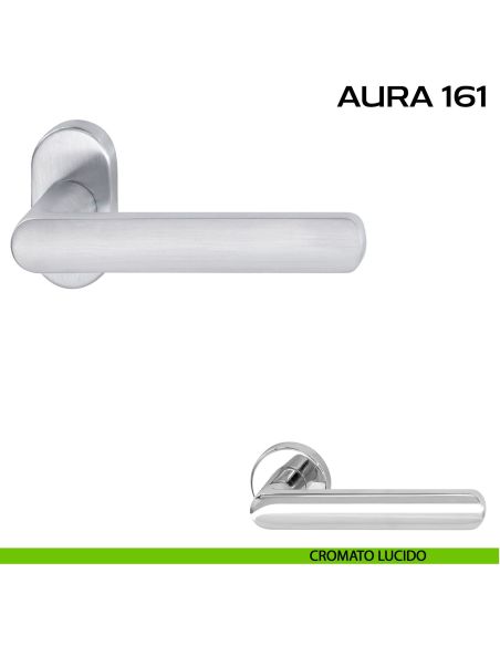 Maniglia per porta Aura 161 Reguitti con rosetta ovale cromato lucido