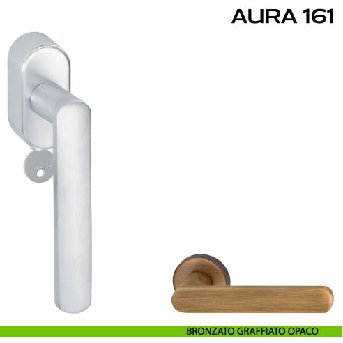 Maniglia per finestra con chiave e rosetta DK Aura 161 Reguitti bronzato